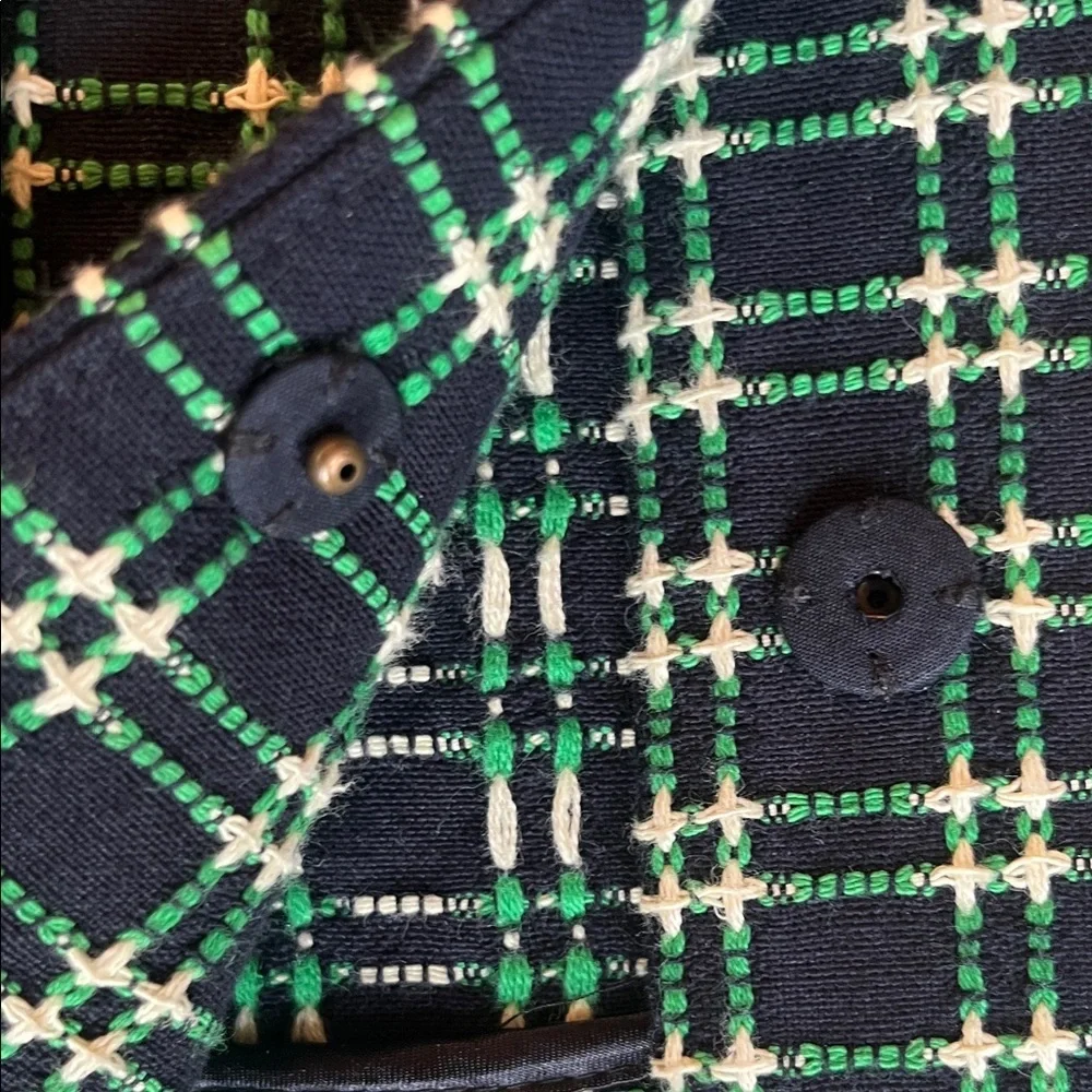 J. Crew Navy, Green & Cream Textured Plaid Blazer - Size 14